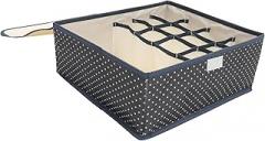 Milisten Foldable Fabric Underwear Storage Box with Lid, Small Bra and Sock Organizer Drawer Divider for Closet Clothing, Dark Blue Polka Dot