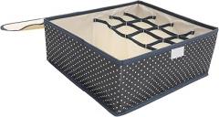 Milisten Foldable Fabric Underwear Storage Box with Lid, Small Bra and Sock Organizer Drawer Divider for Closet Clothing, Dark Blue Polka Dot
