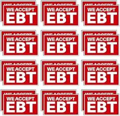 24 Pcs 3x5 Inch We Accept EBT Stickers Decals Waterproof Business Electronic Benefit Transfer Outdoor Store Door Window Decals for Businesses Organizations Groceries EBT Payment, Red