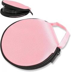 Car CD Case, Large Capacity 20 CDAnti-scratch Protection Storage Binder, Round Zipper Design Oxford Cloth Waterproof Portable DVD Wallet File Organizer, for Most Cars Homes (Pink)