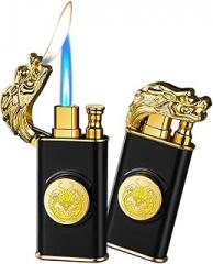 Torch Lighter, Embossed Dragon Cool Lighters - Windproof Adjustable Jet & Soft Flame with Adjusting Flame Tool, Refillable Butane Lighter for Kitchen, Camping, Gifts (Without Butane)-Black 1