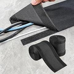 Carpet Cord Cover Cable Protector Floor Cover Cable Protector Management, Textured Fabric for Office Home Desk Carpet Cord Organization, 3.94x9.84 Feet, Black