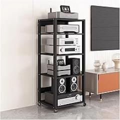 Heavy Duty Rolling Av Stand with Wheels 7-Tier Stereo Rack Audio-Video Media Cabinet Floorstanding Shelf for Electronics Home Theater Cart & Storage Solution -5 Tier-131cm(51.6in)