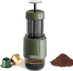 HIBREW H4D Manual Espresso Maker for Camping & Travel - Portable Hand-Pump Coffee Machine Built-in Cup, 2-in-1 Compatible Ground Coffee & Nes Original Pods