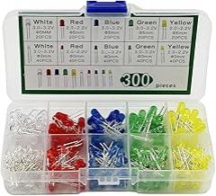 ABSOK 5 Colors 300 Pcs F3 F5mm LED Diode Lights Assored Kit Pack (DC 2V - 3.2V 20mA) Bright Lighting Bulb Lamps Electronics Components 3mm,5 mm Light Emitting Diodes Parts