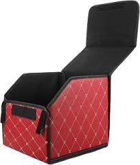 Milisten Car Trunk Organizer Leather Storage Box Small Foldable Cargo Organizer for Suv Car Interior with Wine Red Gold Stitching, Multipurpose Vehicle Storage Solution
