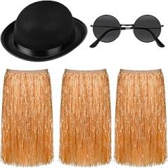 JcHrmers 5 Pcs Halloween Cousin Costume Include Derby Hat,3 Pcs Luau Hula Skirts and Sunglasses for Halloween Family Character Dress Up