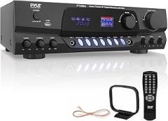 Pyle 200W Home Audio Power Amplifier - Stereo Receiver with AM/FM Tuner - 2 Mic Inputs with Echo - Digital Display - EQ Controls - Remote Control - Ideal for Karaoke & Home Entertainment - PT260A