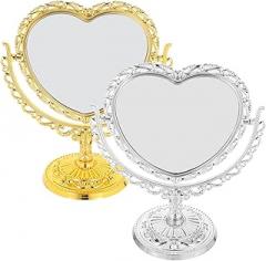 Milisten Vintage Heart-Shaped Double-Sided Swivel Dressing Table Mirror 2pcs Small Tabletop Dresser Mirrors for Bedroom European Style Retro Desktop Cosmetic