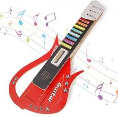 Guitar Toy for Kids, 3-in-1 Musical Instrument Toy, Keyboard Piano & Bass Sounds, DIY Electronic Wooden Play Guitar Kit for 5-12 Year Old Children Boys Girls Gifts(Red)
