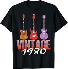 Guitar birthday 1980 birthday Electronic Guitar Retro 44th electric guitar T-Shirt