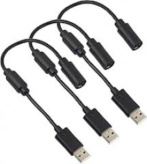 whiteeeen 3pcs Replacement Dongle USB Breakaway Cable for Xbox 360 Wired Controllers
