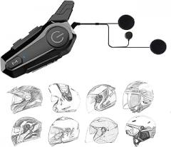 Motorcycle Bluetooth Headset E1,2-Way 400M Dirt Bike Helmet Wireless Headset Intercom with CVC Noise Cancellation Stereo Music IPX6 Waterproof for Full Face Helmet