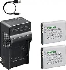 Kastar 2-Pack Battery and AC & USB-C Charger, Compatible with Olympus Li-90B Li-92B TG-1 TG-2 TG-3 TG-4 TG-5 SH-1 SH-2 SH-3 XZ-2 and Ricoh DB-110 GR III GR IIIx WG-6 G900 Theta S SC V
