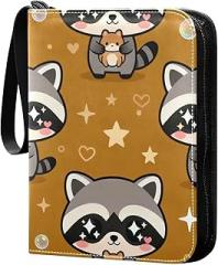 400 Pocket Zipper Binder - Premium Pu Cover Zip Binder For Trading Cards, Mtg, Tcg, Sports Cards Cute Raccoon