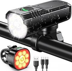 1000 Lumens Super Bright Bike Lights for Night Riding, 8+7 Modes Sturdy Aluminum Alloy Bicycle Lights Front and Rear, IP65 Waterproof & Rechargeable Bike Headlight for Cycling Electronics