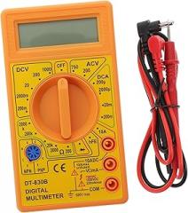 Digital LCD Multimeter Yellow Compact Electronic Measuring Instrument for AC DC Voltage Resistance Diode and Transistor Testing with Low-Battery Indicator for School Factory and