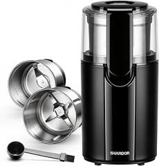 SHARDOR Coffee Grinder Electric, Spice, Herb, Grinder for Coffee Bean Spices and Seeds with 2 Removable Stainless Steel Bowls, Black
