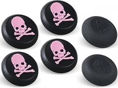 Performance Joystick Analog Stick Thumb Grips Set of 6 Compatible with PS5, PS4, Xbox Series X/S Xbox One, Switch Pro Controller Skull Black & Pink