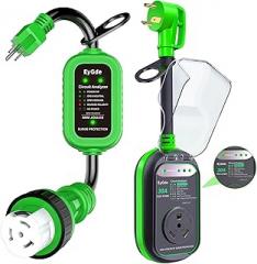 EyGde 50 Amp to 15 Amp 110 RV Adapter with Surge Protector, Patented 5000J+RV Surge Protector 30 Amp Waterproof Upgraded 8400 Joules Surge Protector for 30Amp Plug