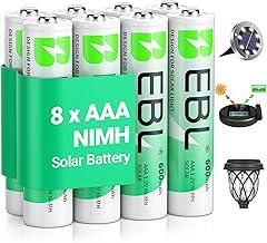 EBL Solar AAA Battery for Outdoor Solar Lights Replacement 1.2V 600mAh Rechargeable AAA Batteries Triple A Battery for Gaming Controller, RC Remote, Toys (Pack of 8)