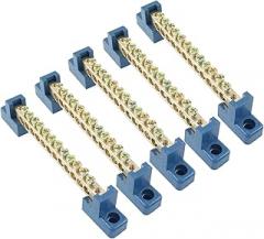 5pcs Terminal Bus Bar, 12 Position Brass Wire Terminal Block for Car Boat Marine, Bridge Design 6 * 9 Type Ground Distribution Block,Blue