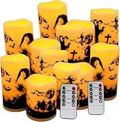 12-Pack Halloween Ink Painting Large Electronic Waxes with Remote Control, Flameless LED Candles for Halloween Spooky, Halloween Ambient Sense Artifacts.