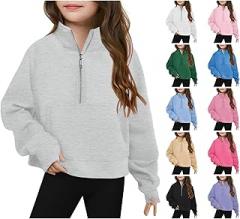 Generic Girls Sweatshirt Cute Half Zip Lightweight Pullover Casual Long Sleeve Thumb Hole Fall Toddler Kids Pocket Outfits