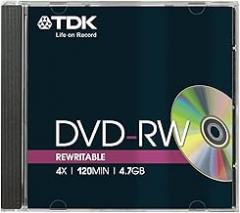 TDK T18816 4.7GB 4X Speed 120min DVD-RW Disc in Jewel Case (Pack of 5)