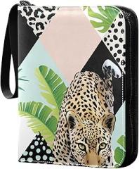 Tropical-palm-leaves-print 4 Pockets Trading Card Album Folder for Cards PU Waterproof Wear-resistant Cover Zip Card Binder Fits 400 Cards,Card Collector Holder for Collectible Boys Girls Game Sports