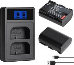 2-Pack LP-E6N / LP-E6 Battery and LED Dual Charger Set, forCanon EOS R R5 R6 R7 5D Mark II III and IV 90D 70D 5Ds 6D 5Ds 80D 7D 60D 5Ds MKii, MKii MKiii MKiv 5D4 Digital Camera Battery