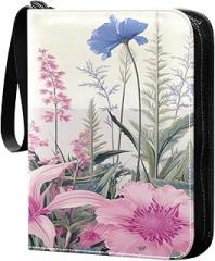 Watercolor Flowers Collectible Trading Card Albums,4-Pocket Card Binder with 50 Removable Sleeves with Zipper Game Card Collection Binder Album Holder
