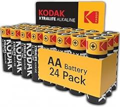 KODAK Xtralife AA Batteries (24 Pack) Alkaline Battery Pack, 1.5V (Double A) Batteries with 145% Extra Life, 10-Year Storage, Long Lasting Power for Everyday Devices (24 Count)