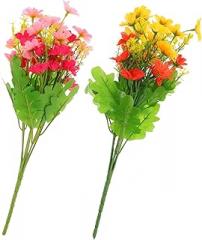 Milisten 2pcs Artificial Daisy Bouquet 28-Head Silk Flower Arrangement, Realistic Floral Bouquet Picks for Home Décor, Fuchsia and Warm Red
