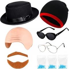 GANSHAYA Halloween Chemistry Teacher and Assistant Costume Include Beanie Cap,Sunglasses,Pork Pie Hat,Bald Cap,Glasses,Beard and Blue Particles for Men Women Halloween Dress Up