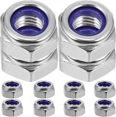 15pcs M10 Nylon Lock Nuts 304 Stainless Steel Thread Nuts Set 17mm Width Fasteners for Electronic Products and Machinery Applications