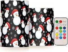 Christmas Snowman Hats Flameless Candles Color Changing Electronic Operated LED Pillar Candle with Remote and Timer for Decor Halloween Christmas Valentine's Day