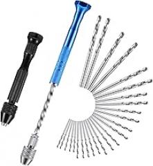 Mudder 27 Pieces Pin Vise Hand Drills Bits Set Semi-automatic Spiral Rotary Tool with 25 Pcs 0.5-3 mm Micro Twist Drill Bits for Resin Polymer Clay Craft DIY Jewelry Electronic Assembling