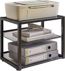 YMYNY Desktop Printer Stand, 3 Tiers Desk Organizer with Adjustable Storage Shelves, Multi-Purpose Printer Shelf for Home Office, Fax Machine, Scanner, Files, Books, Rustic Brown, UHPT001H