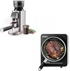 Conical Burr Coffee Grinder Electric with Electronic Timer, Anti-Static, Coffee Grinders for Home Use & Portable Induction Cooktop, Countertop Burner Hot Plate 1500W With Sensor Touch