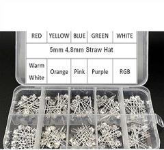 MidzooDIY 100pcs 5mm 4.8mm Straw Hat Clear Warm White Green Red Blue Purple Yellow Orange Pink RGB DIY Light Emitting Diode Set Box