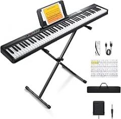 Donner Piano Keyboard 88 Keys, Beginner Digital Piano Velocity-Sensitive Keys, Portable Electric Piano with Stand, Sustain Pedal, Carrying Case and Keyboard Stickers, DEP-1