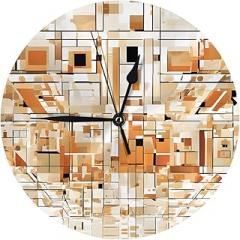 Mid Century Modern Print Round Wall Clock Stylish and Silent Non-Ticking Electronic Clock for Home & Office Decor