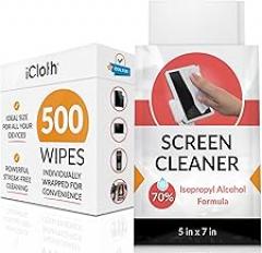 iCloth 70% Isopropyl Alcohol Large Screen and Electronics Wipes, Lint-Free, Streak-Free, Fast-Drying, Removes Dust and Fingerprints (500 Wipes)