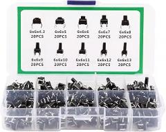 200Pcs Electronics Buttons, 10 Sizes 6x6mm Momentary Tact Switches, 4Pin Tactile Pushbutton with Box, Versatile Tactile Button for Key Switch of TV, Computer