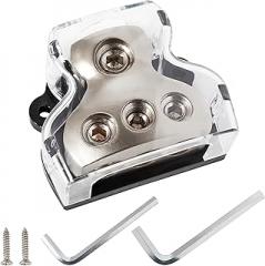 NuIth 3 Way Power Distribution Block Zine-Alloy, 1x 0/2/4 Gauge in 3X 4/8 Gauge Out Auto Distribution Connecting Block, Ground Distribution Block for Car Audio Amplifier Splitter, 1PC