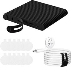 32Pcs Nearockle Cable Labels and Silicone Cable Ties Value Cable Management Set, 20 Cable Ties+12 Cord Labels for Electronics, Travel Home Office Desk Wire Organization(Black&White)