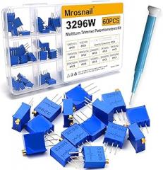 60PCS 3296W Multiturn Trimmer Potentiometers Kit 100 Ohm 200 Ohm 500 Ohm 1K 2K 5K 10K 20K 50K 100K 200K 500K with Anti Static Ceramic Screwdriver