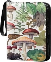 Watercolor Mushroom Collectible Trading Card Albums,4-Pocket Card Binder with 50 Removable Sleeves with Zipper Game Card Collection Binder Album Holder