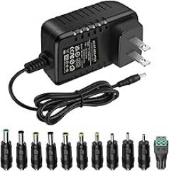 Universal 12V 2A 1A Power Supply AC Adapter with 11 Changeable DC Plug Tips AC to DC12V Power Cord for LED Strip Light CCTV Camera BT Speaker GPS Webcam Router DC12V Wall Plug Charger 6FT
